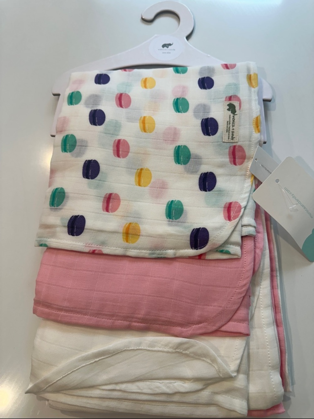 Monica + Andy Organic 3 Pack Muslin Wrap Swaddle Blankets Macaron Pink White